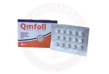 QMFOLL FOLIK ASIT, VITAMIN B12 (METILKOBALAMIN), IYOT VE VITAMIN B6 ICEREN TAKVIYE EDICI GIDA TABLET 30 tablet İlaç Görseli