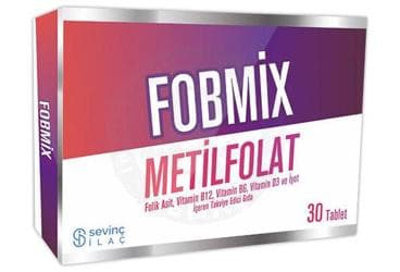 FOBMIX METILFOLAT TABLET FOLIK ASIT, VITAMIN B12, VITAMIN B6, VITAMIN D3 VE IYOT ICEREN TAKVIYE EDICI GIDA 30 tablet İlaç Görseli