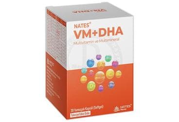 NATES VM+DHA MULTIVITAMIN VE MINERAL ICEREN TAKVIYE EDICI GIDA 30 kapsül İlaç Görseli