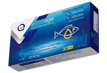 EVOMEGA OMEGA 3 BALIK YAGI ICEREN TAKVIYE EDICI GIDA KAPSUL 1000 mg 30 kapsül İlaç Görseli
