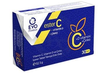EVO PHARMA ESTER C, VITAMIN D VE CINKO ICEREN TAKVIYE EDICI GIDA TABLET 30 tablet İlaç Görseli
