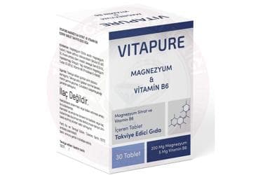 VITAPURE MAGNEZYUM SITRAT VE VITAMIN B6 ICEREN TAKVIYE EDICI GIDA TABLET 30 tablet İlaç Görseli