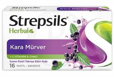 STREPSILS HERBAL KARA MURVER VE C VITAMINI ICEREN PASTIL 16 pastil İlaç Görseli