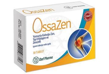OSSAZEN ZENCEFIL, YUMURTA KABUGU ZARI VE TIP II KOLLAJEN VE ZENCEFIL ICEREN TAKVIYE EDICI GIDA 30 kapsül İlaç Görseli