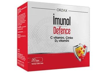 IMUNOL DEFENCE C VITAMINI, CINKO, D3 VITAMINI ICEREN TAKVIYE EDICI GIDA 20 saşe İlaç Görseli