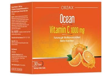OCEAN VITAMIN C, TURUNCGIL BIOFLAVONOIDLERI VE BETA KAROTEN ICEREN SASE TAKVIYE EDICI GIDA 1000 mg 30 saşe İlaç Görseli