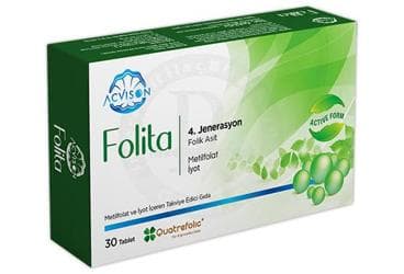 ACVISON FOLITA METILFOLAT VE IYOT ICEREN TAKVIYE EDICI GIDA 30 tablet İlaç Görseli