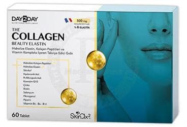 DAY2DAY THE COLLAGEN BEAUTY ELASTIN HIDROLIZE ELASTIN, KOLLAJEN PEPTITLERI VE VITAMIN KOMPLEKS ICEREN TAKVIYE EDICI GIDA 500 mg 60 tablet İlaç Görseli