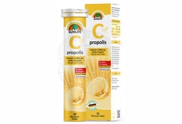 SUNLIFE C + PROPOLIS EFERVESAN TABLET VITAMIN C, CINKO, PROPOLIS ICEREN LIMON AROMALI TAKVIYE EDICI GIDA 20 tablet İlaç Görseli