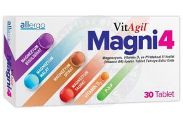 VITAGIL MAGNI4 MAGNEZYUM, VITAMIN D3 VE PIRIDOKSAL-5-FOSFAT (VITAMIN B6) ICEREN TAKVIYE EDICI GIDA 30 tablet İlaç Görseli