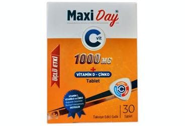 MAXI DAY VITAMIN C, VITAMIN D VE CINKO ICEREN TAKVIYE EDICI GIDA 30 tablet İlaç Görseli