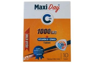 MAXI DAY VITAMIN C, VITAMIN D VE CINKO ICEREN TAKVIYE EDICI GIDA 10 tablet İlaç Görseli