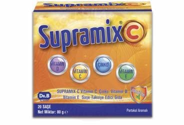 SUPRAMIX C SASE VITAMIN C, CINKO, VITAMIN D, VITAMIN E ICEREN PORTAKAL AROMALI TAKVIYE EDICI GIDA 20 saşe İlaç Görseli