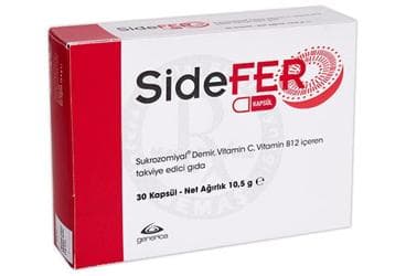 SIDEFER SUKROZOMIYAL DEMIR, VITAMIN C, BITAMIN B12 ICEREN TAKVIYE EDICI GIDA 30 kapsül İlaç Görseli