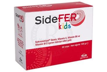 SIDEFER KIDS SUKROMIYAL DEMIR, VITAMIN C, VITAMIN B6 VE VITAMIN B12 ICEREN TAKVIYE EDICI GIDA 30 saşe İlaç Görseli
