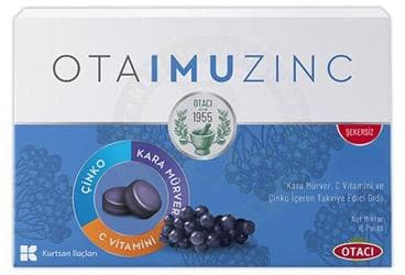 OTAIMUZINC KARA MURVER, C VITAMINI VE CINKO ICEREN TAKVIYE EDICI GIDA 16 pastil İlaç Görseli