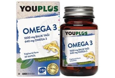 YOUPLUS OMEGA 3 ICEREN TAKVIYE EDICI GIDA 30 kapsül İlaç Görseli