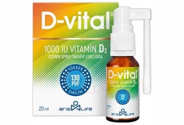 D-VITAL VITAMIN D3 ICEREN SPREY TAKVIYE EDICI GIDA 1000 IU 20 ml şişe İlaç Görseli