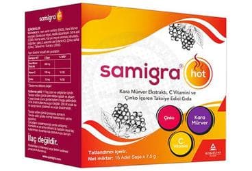 SAMIGRA HOT KARA MURVER EKSTRAKTI C VITAMINI VE CINKO ICEREN TAKVIYE EDICI GIDA 15 saşe İlaç Görseli