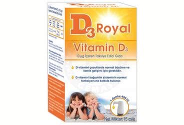 D3 ROYAL VITAMIN D3 ICEREN TAKVIYE EDICI GIDA 400 IU 15 ml şişe İlaç Görseli