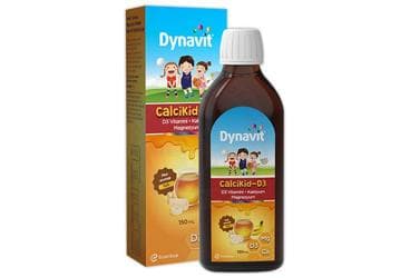 DYNAVIT CALCIKID-D3 D3 VITAMINI, KALSIYUM, MAGNEZYUM ICEREN MUZ AROMALI BALLI TAKVIYE EDICI GIDA 150 ml şişe İlaç Görseli