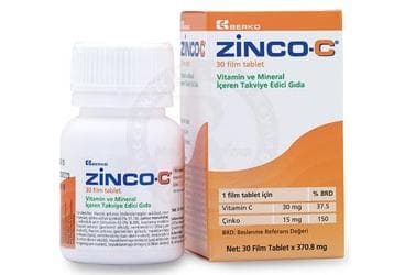 ZINCO-C VITAMIN VE MINERAL ICEREN TAKVIYE EDICI GIDA 15 mg/30 mg 30 tablet İlaç Görseli