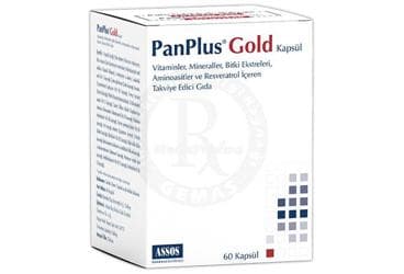 PANPLUS GOLD KAPSUL VITAMINLER, MINERALLER, BITKI EKSTRELERI AMINOASITLER VE RESVERATROL ICEREN TAKVIYE EDICI GIDA 60 kapsül İlaç Görseli