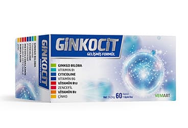GINKOCIT GINKO VE SITIKOLIN ICEREN TAKVIYE EDICI GIDA 60 kapsül İlaç Görseli