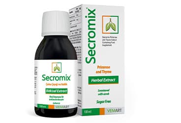 SECROMIX SURUP CUHACICEGI (PRIMROSE) VE KEKIK (THYME) EKSTRESI ICEREN TAKVIYE EDICI GIDA 100 ml şişe İlaç Görseli