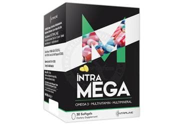 INTRA MEGA OMEGA 3, MULTIVITAMIN, MULTIMINERAL ICEREN TAKVIYE EDICI GIDA 30 kapsül İlaç Görseli
